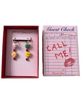 Betsey Johnson Earrings Conversation Hearts Sweetheart Drop Kiss Me True Love